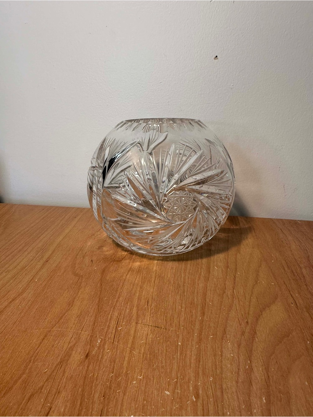 Barski European Hand Cut - Crystal Rose Bowl - Pinwheel Design